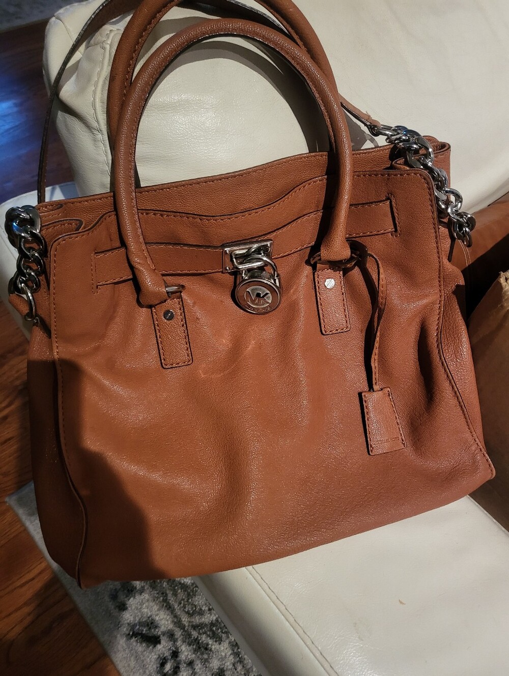 Michael Michael Kors Tan Shoulder Bag with Silver Hardware & Lock.